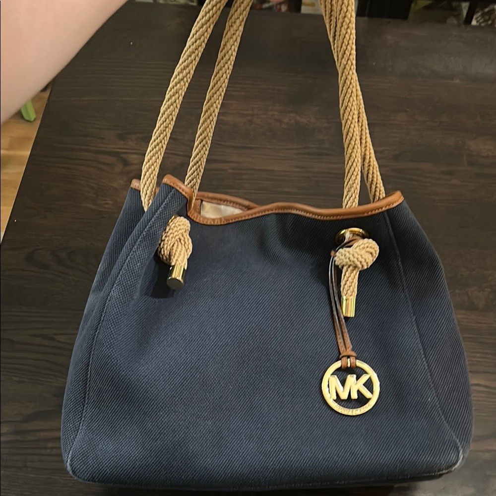 Michael Kors Blue and Gold Shoulder Bag with Nautical tote